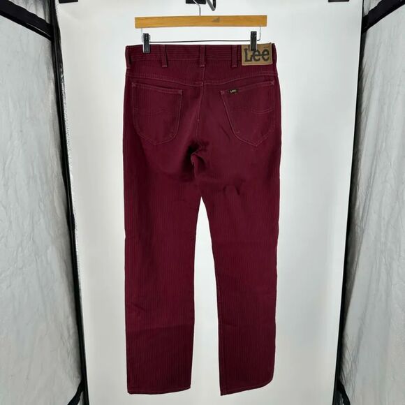 Vintage 70s Lee Herringbone Striped Burgundy Pants Size 32X32